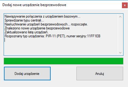 Program będzie oczekiwać na przyjście sygnału z czujki bezprzewodowej. W tym momencie należy nacisnąć na chwilę przycisk sabotażu w czujce.