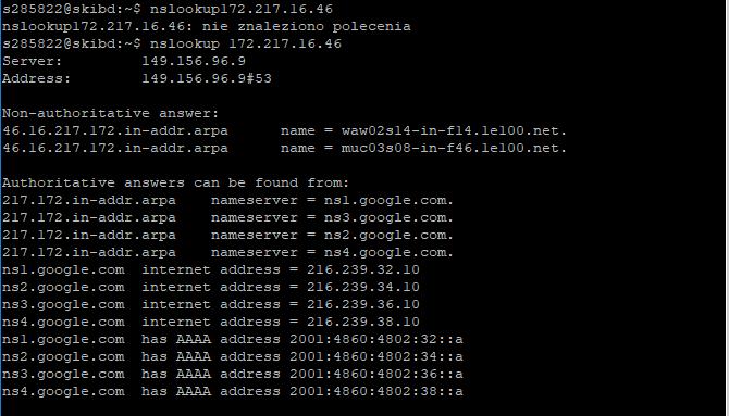 Dzięki poleceniu nslookup możemy sprawdzić adresy