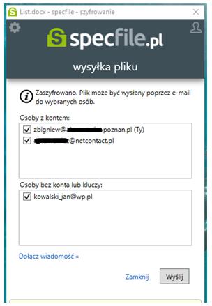 Strona 21 Jeśli w tym momencie użyjemy przycisku Zamknij, zaszyfrowany plik zachowamy na komputerze w postaci odczytywalnej tylko dla siebie ale i dla wszystkich wymienionych osób (posiadających