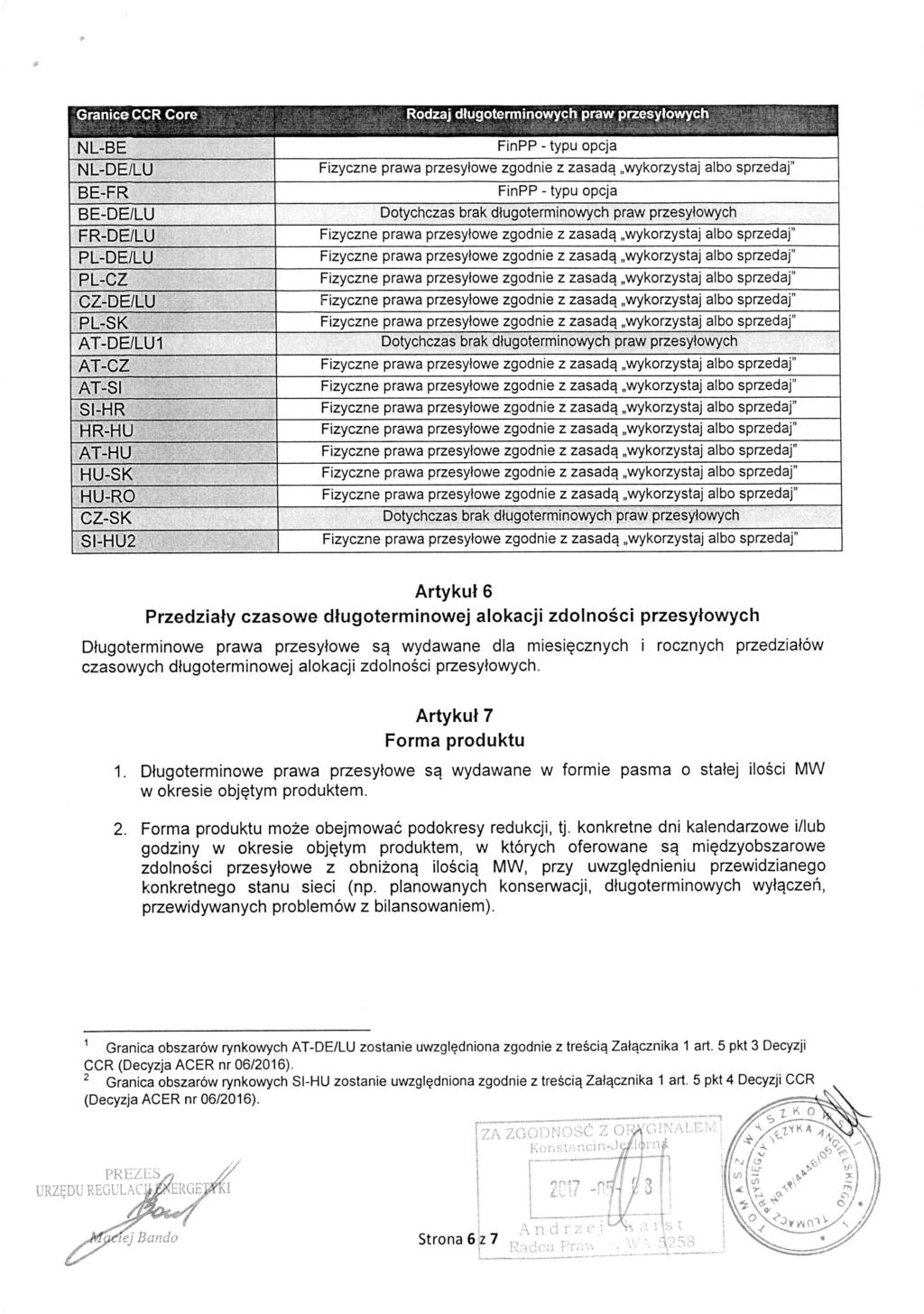 NL-BE NL-DE]LU BE-FR BE-DE/LU FR-DE/LU PL-DE/LU PL-CZ CZ-DE/LU PL-SK AT-DE/LU1 AT-CZ AT-S ł S ł -HR HR-HU AT-HU HU-SK HU-RO CZ-SK S ł -HU2 FinPP FinPP - typu opcja Dotychczas brak d ługoterminowych
