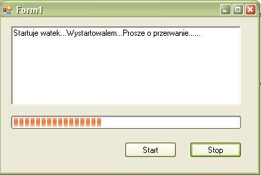 Microsoft Visual Studio i.net Zapewnienie kontroli użytkownika nad aplikacją przy długotrwałych operacjach. a. wykorzystamy dodatkowy wątek, który będzie wykonywał pracę w tle, b.