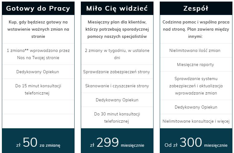Plany Wsparcia Bez podpisywania umowy* * Nie wymagamy podpisywania długoterminowych umów. Pracujemy po opłaceniu usługi.