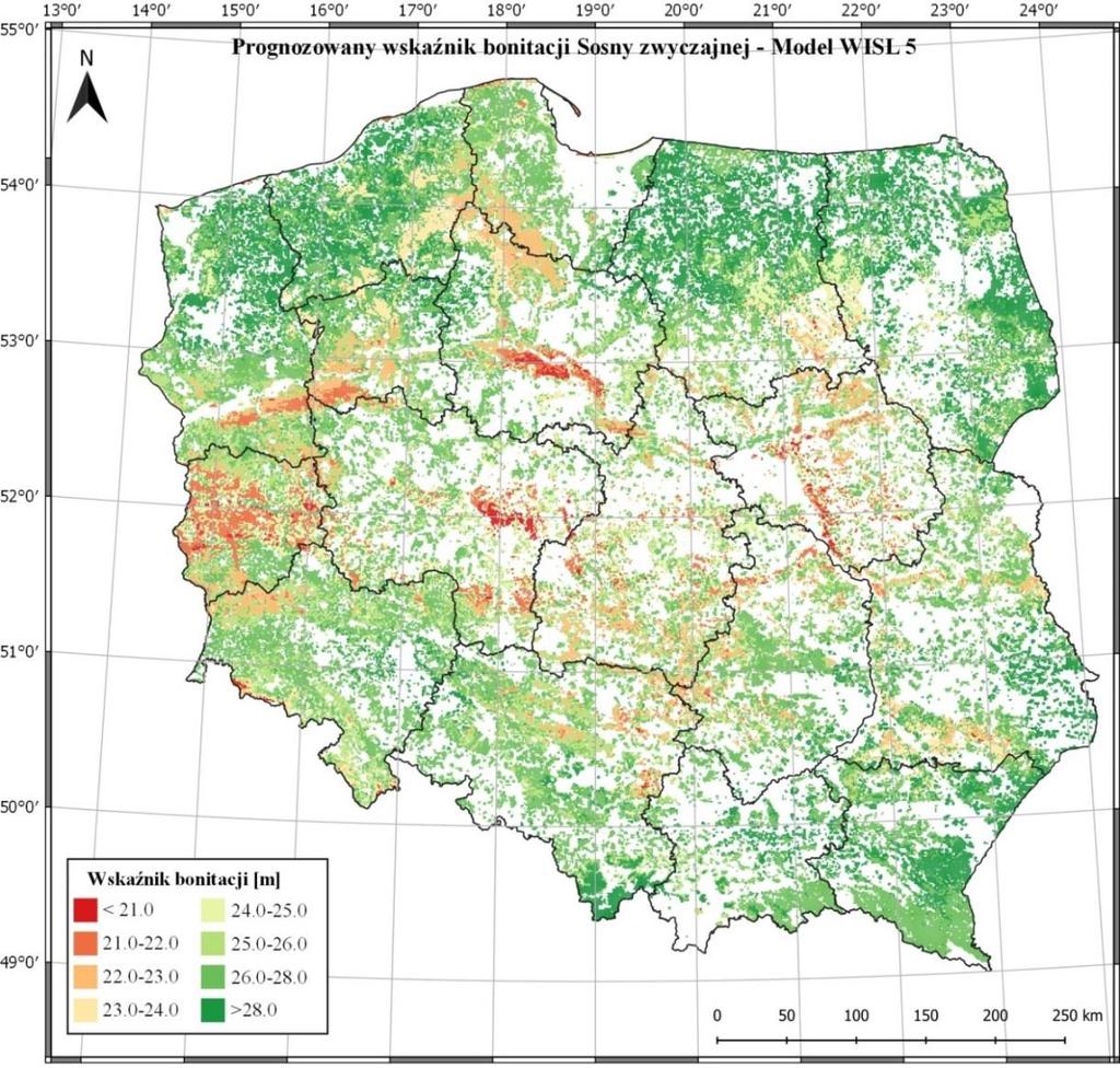 Mapa produkcyjności potencjalnej siedlisk opracowana na