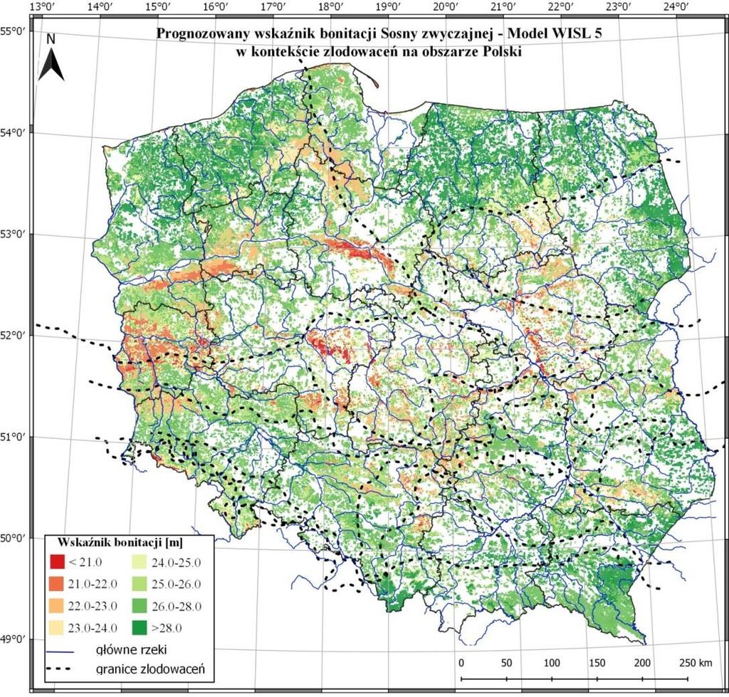 Mapa produkcyjności potencjalnej siedlisk (SI) Mapa