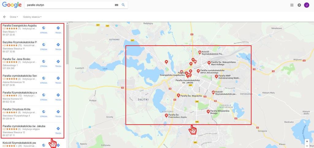 [3/22] 1.Wyszukiwanie parafii za pomocą mapy Google. Wyszukiwanie za pomocą mapy Google Rysunek 3. Wyszukiwanie za pomocą mapy Google krok 1 Parafię możemy wyszukać na dwa sposoby.