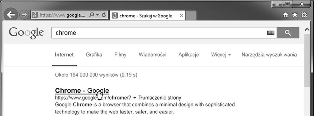 Wyniki wyszukiwania dla słowa Chrome.