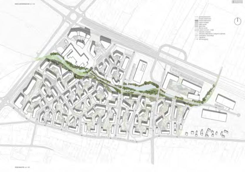 SUSTAINABLE DESIGN - NEW STANDARDS IN SPACE CREATION A REVIEW OF THE SELECTED STUDENT WORKS Fig. 4. The designed multifunctional district of Kielce (design by M. Placha) Rys. 4. Projektowana dzielnica wielofunkcyjna Kielc, (proj.