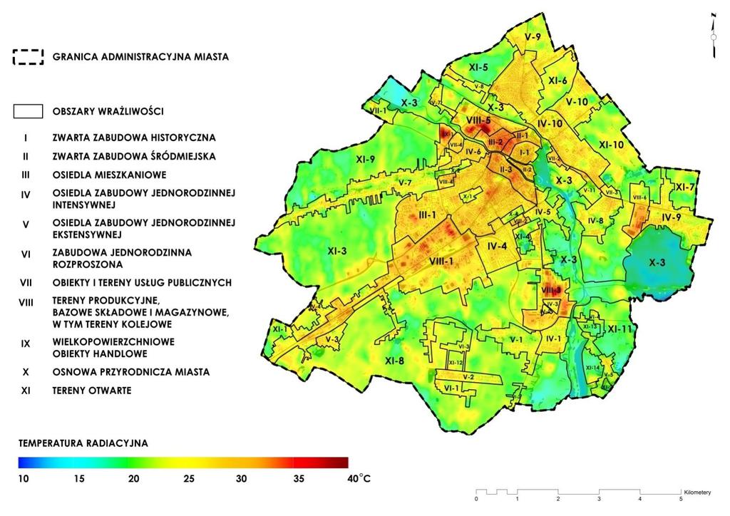 Dane źródłowe: Landsat, opracowanie: K. Osińska-Skotak Rysunek 7. Miejska wyspa ciepła w Kaliszu w dniu3 lipca 2015 r.