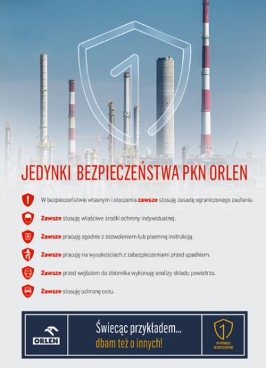 7.4 OPIS STOSOWANYCH POLITYK Obszar bezpieczeństwa pracy w Grupie ORLEN jest regulowany przez przepisy krajowe, właściwe dla danego obszaru, rozporządzenia Unii Europejskiej, zharmonizowane normy
