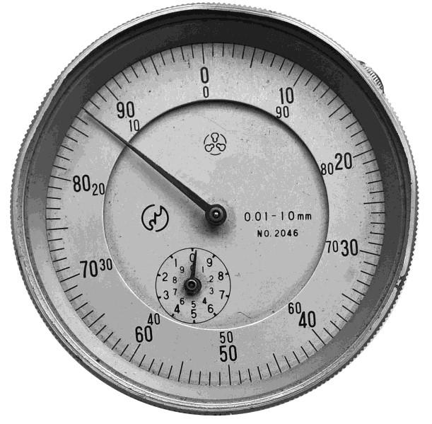 Zadanie 24. Działka elementarna przedstawionego czujnika zegarowego wynosi 0,01 mm 0,1 mm 1 mm 10 mm Zadanie 25.