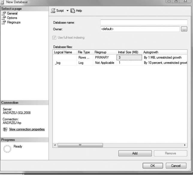 Widok Object Explorer 5. Implementacja zaprojektowanej bazy danych Ćwiczenie 4. Tworzenie bazy danych.