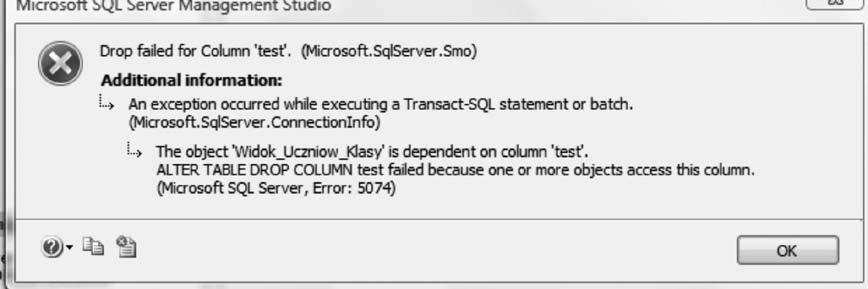 widok_uczniow_klasy WITH SCHEMABINDING, ENCRYPTION AS SELECT Nazwisko, Imie, DataUrodzenia, CzyChlopak, Pesel, idklasy, test FROM dbo.