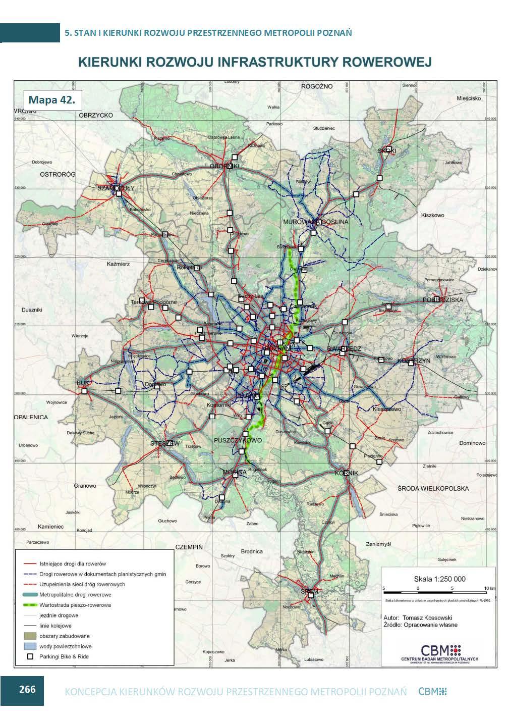 Koncepcja kierunków Rozbudowa sieci dróg rowerowych (1330 km): 1) Lokalnych 2) Gminnych 3) Międzygminnych 4) Szkielet metropolitalny Stworzenie