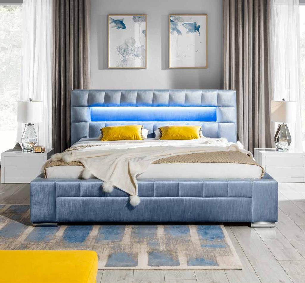 CEZAR łóżko tapicerowane Wyjątkowo szeroka rama łóżka w połączeniu z pikowanymi kwadratami nadaje bardzo nowoczesnego wyglądu.