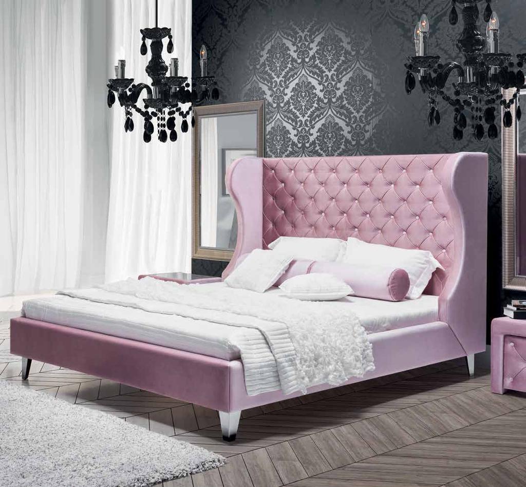 GLAMOUR łóżko tapicerowane Ponadczasowa elegancja -100% kobieca i 100% glamour. Wnętrza glamour są subtelne, czarowne, delikatne, przyciągają jednak wzrok mocniejszymi akcentami.