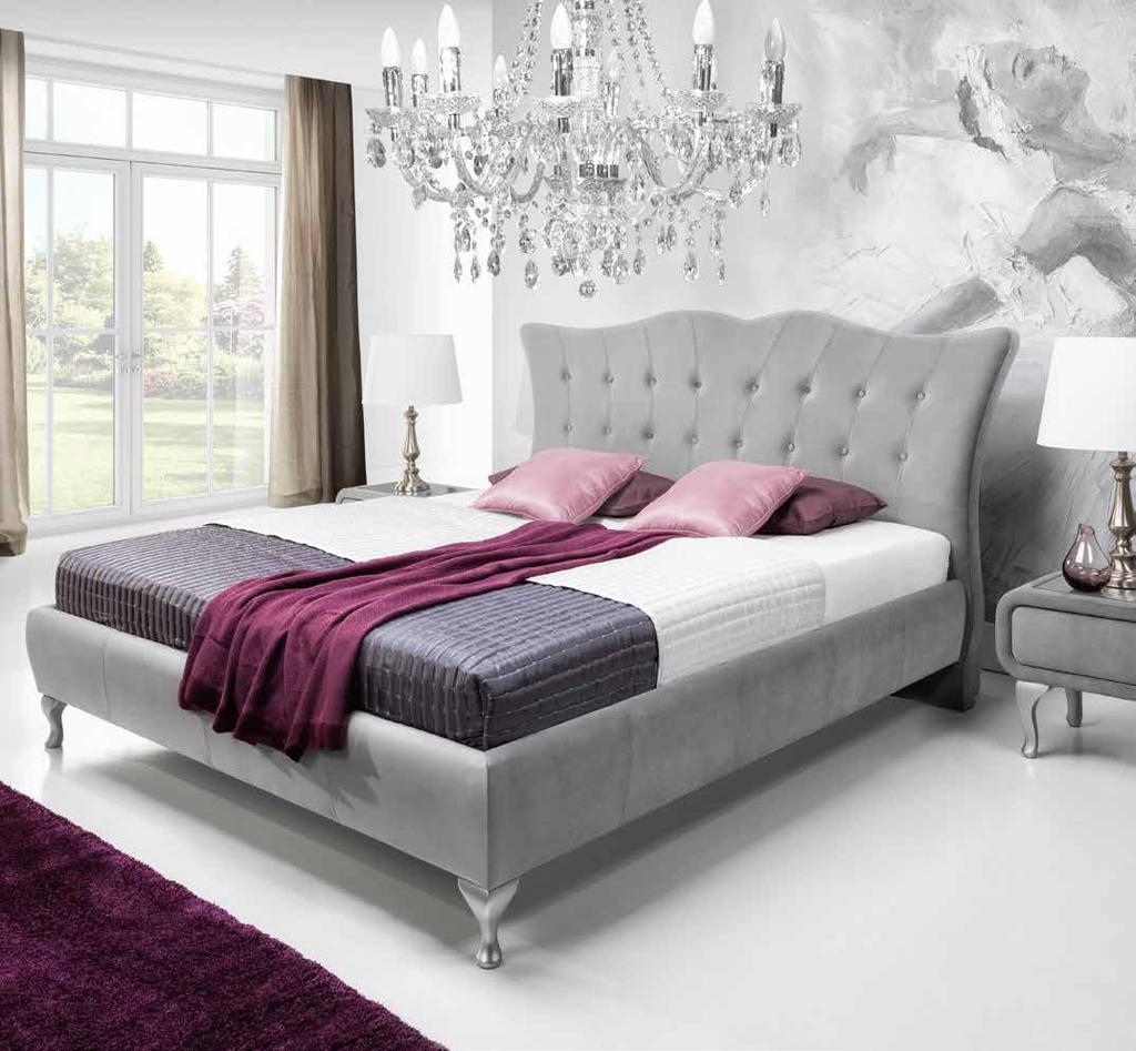 PRINCESSA łóżko tapicerowane Wyjątkowo kojąca harmonia klasyki, finezji i nowoczesności, to tapicerowane, luksusowe łóżko PRINCESSA, którego szczególnym elementem konstrukcji jest stylizowany,