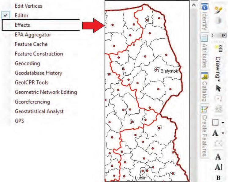 Zagadnienia wstępne 15 Menu Dostosuj (Customize) umożliwia optymalizację poszczególnych elementów programu ArcMap.