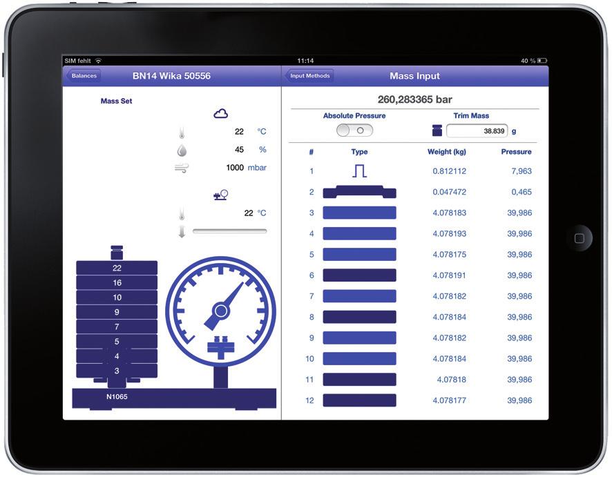 Aplikacja CPB-CAL dla ipad Komunikacja przez Bluetooth 4.0 (tylko ipad 3 lub nowszy) ze wszystkimi modelami CPU6000 z graficzną prezentacją zmierzonych wartości.