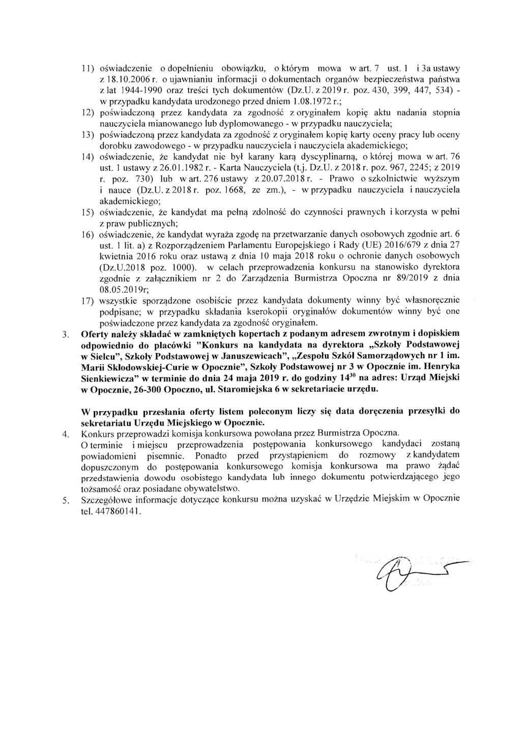 11) oświadczenie o dopełnieniu obowiązku, o którym mowa w art. 7 ust. 1 i 3a ustawy z 18.10.2006 r.