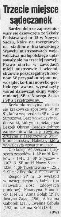 na finale wojewódzkim w Krakowie. Swoistym rekordem był dodatkowo fakt, iż byliśmy najliczniejszą reprezentacją z całego powiatu.
