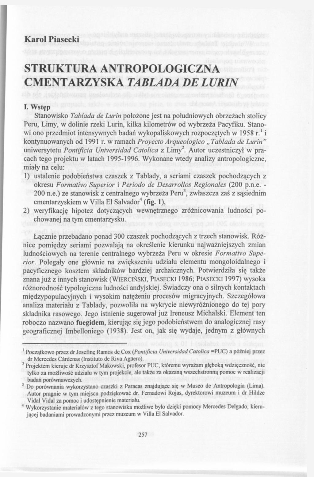 Karol Piasecki STRUKTURA ANTROPOLOGICZNA CMENTARZYSKA TABLADA DELURIN I.