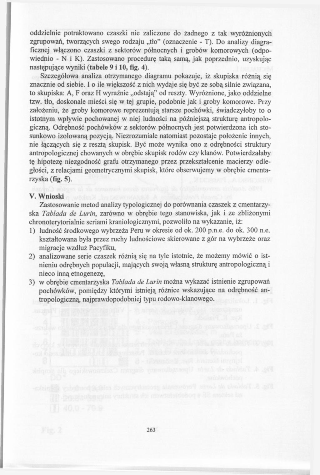 oddzielnie potraktowano czaszki nie zaliczone do żadnego z tak wyróżnionych zgrupowań, tworzących swego rodzaju tło" (oznaczenie - T).