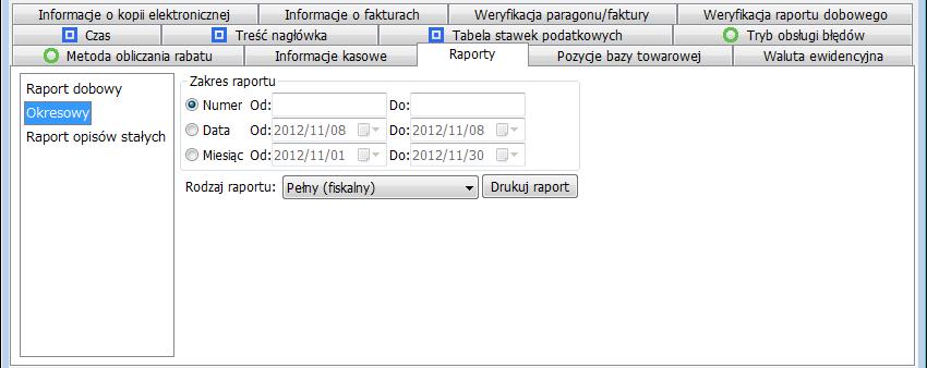 Okresowy Przy użyciu drukarki fiskalnej można wydrukować raport okresowy. Poz.