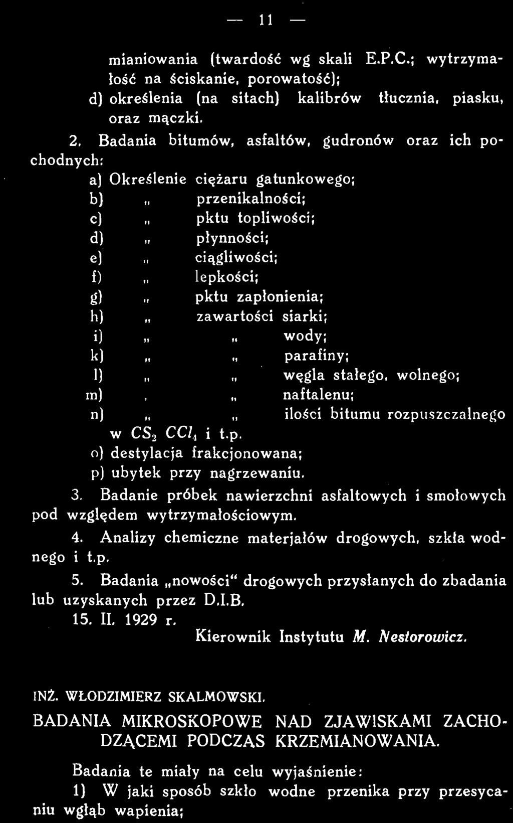 Analizy chemiczne materjałów drogowych, szkła wodnego i t,p. 5.