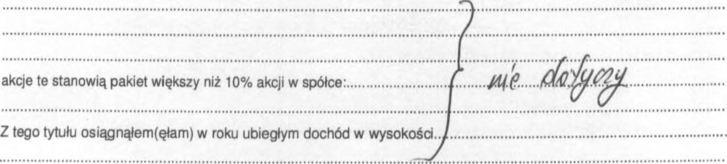 stanowią pakiet większy niż 10% udziałów w spółce: Z tego tytułu osiągnąłem(ełam) w roku