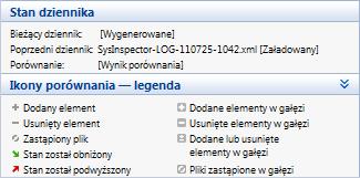 Dziennik porównawczy można zapisać w pliku i otworzyć w późniejszym terminie. Przykład Wygeneruj i zapisz dziennik zawierający początkowe informacje o systemie w pliku o nazwie poprzedni.xml.