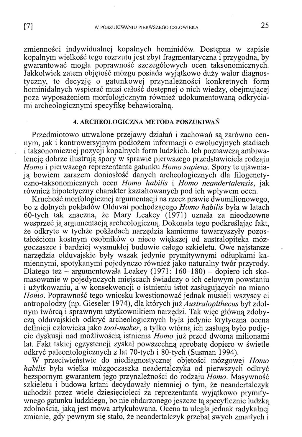 zmienności indywidualnej kopalnych hominidów.