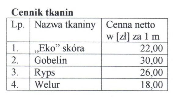 Zadanie 9. Na pokrycie ścian potrzeba 18 m tkaniny dekoracyjnej. Jaką kwotę należy przeznaczyć na zakup tkaniny potrzebnej do pokrycia ścian, wiedząc, że cena 1 m tkaniny dekoracyjnej wynosi 26,00 zł?