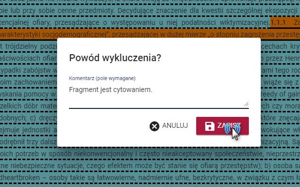 Krok 4: Weryfikacja zapożyczeń i pozostawienie komentarza Każde z zapożyczeń powinno zostać