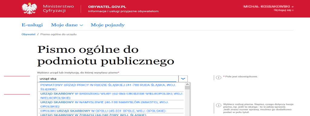 Krok 4. Zaloguj się profilem zaufanym Krok 5. Wpisz login i hasło i kliknij: Zaloguj mnie Krok 6. Na początku zaadresuj wniosek do właściwego urzędu, do którego chcesz wysłać sprawozdanie Krok 7.