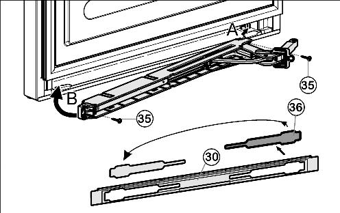 Uruchomienie u Przełożyć środkowy sworzeń zawiasu Fig. 13 (41) przez środkową płytkę zawiasu Fig. 13 (42), wkładając go w dolne drzwi. Urządzenia z amortyzatorem zamykania: u Założyć podkładkę Fig.