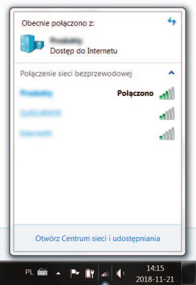 Krok 9: Aktualny status połączenia oraz siłę zasięgu sieci