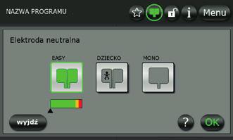 3.5 WYBÓR ELEKTRODY NEUTRALNEJ Aplikacja elektrody neutralnej Wybrać miejsce aplikacji elektrody neutralnej, tak by drogi prądu między elektrodą aktywną i neutralną były możliwie najkrótsze i