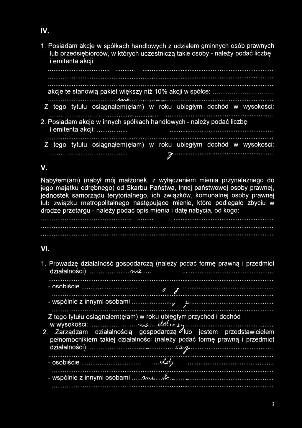 ..... Z tego tytułu osiągnąłem(ęłam) w roku ubiegłym dochód w wysokości:...^... V.