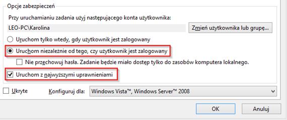 właściwości dla tego zadania, kiedy kliknę przycisk zakończ.