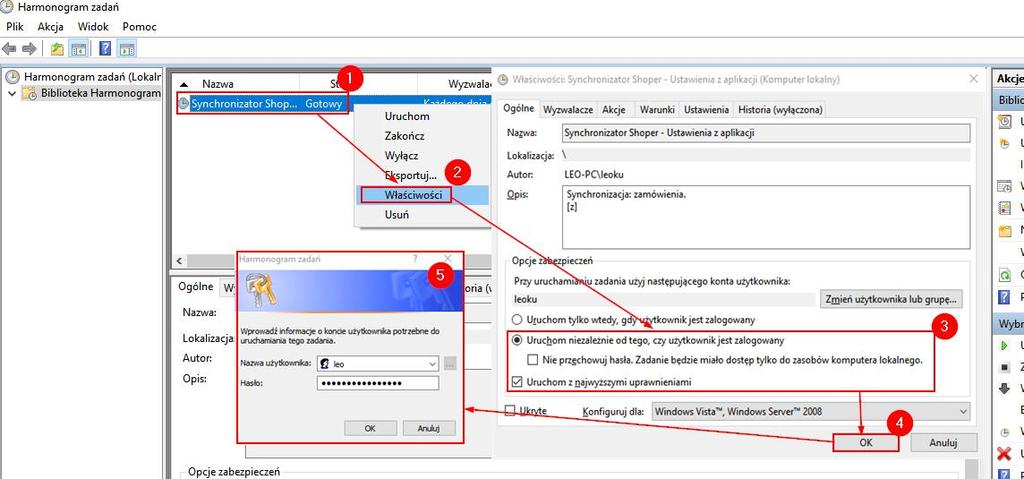 Zapisując ponownie zadanie mające ustawienia jak te opisane powyżej (oraz przedstawione na rysunku 132) użytkownik zostanie poproszony o hasło.
