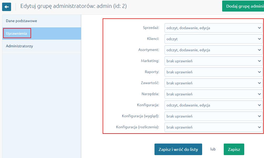 Rysunek 42 W celu aktualizacji oraz usuwania zdjęć w sklepie konieczne jest dodanie uprawnienia usuwanie w konfiguracji sklepu w
