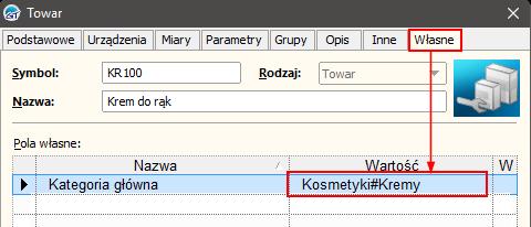 Na początku należy utworzyć odpowiednie pole własne w Subiekcie. W tym celu, należy kolejno wybrać: administracja parametry pola własne towar i usługa.
