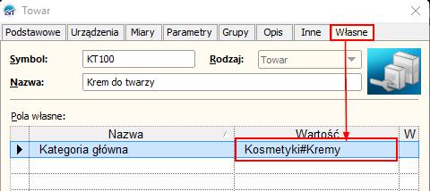 Obsługiwane pola własne to: Pole standardowe; Pole rozszerzone typu tekst Pole rozszerzone typu słownik; Nazwa grupy oraz cechy w Subiekcie musi być taka sama jak nazwa kategorii nadrzędnych oraz