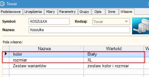 Pole to, należy uzupełnić w kartotece towaru o zestaw wariantów, który ma być brany pod uwagę podczas