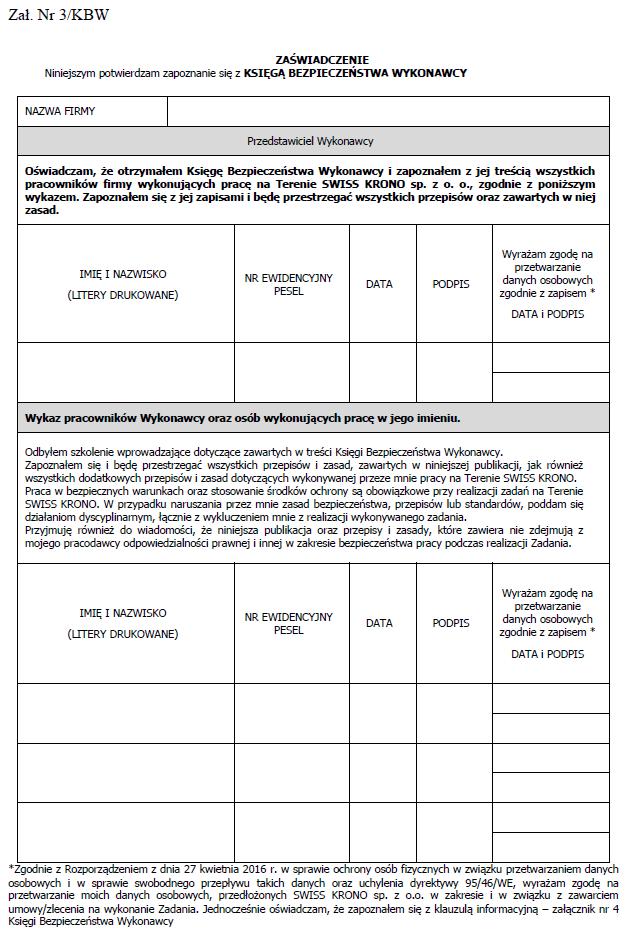 15.3. Załącznik nr 3 - Zaświadczenie zapoznania się z wymogami przez pracowników Wykonawcy UWAGA!
