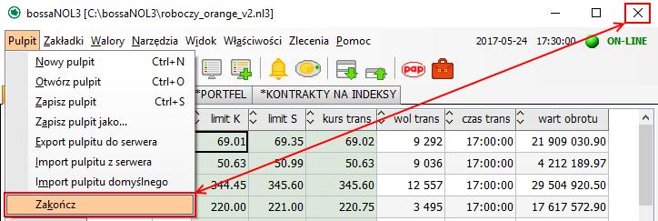 4. Zakończenie pracy Wyłączenie aplikacji i zakończenie pracy następuje poprzez wybranie w prawym górnym oknie
