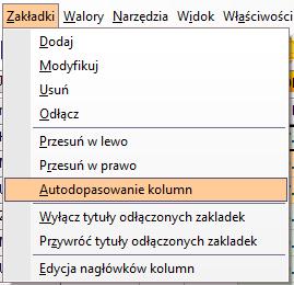 dopasowania szerokości wszystkich kolumn w bieżącej/aktywnej zakładce za