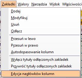 5.2.2.9. Edycja nagłówków kolumn Zakładki prezentują notowania w postaci tabelarycznej.
