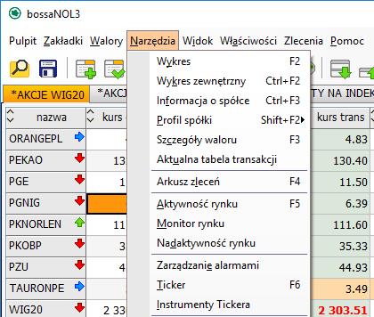 Szybkie usuwanie walorów z bieżącej/aktywnej zakładki jest możliwe za pomocą menu głównego/podręcznego [Walory] -> [Usuń] lub przycisku [Delete]/[Del]. 5.2.4.