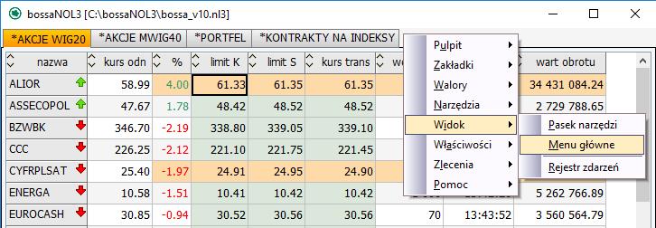 Po wyłączeniu wyświetlania [Paska narzędzi] oraz [Menu głównego], dostęp do menu jest możliwy za